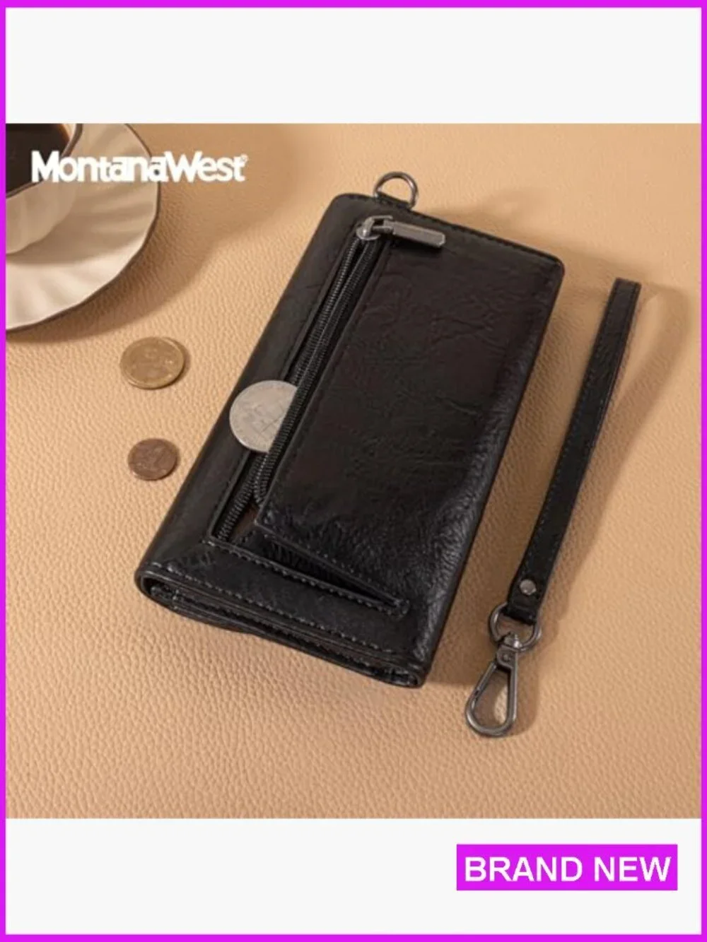 Western Style Trifold Wallet Wristlet with RFID Protection and Phone Compartment
